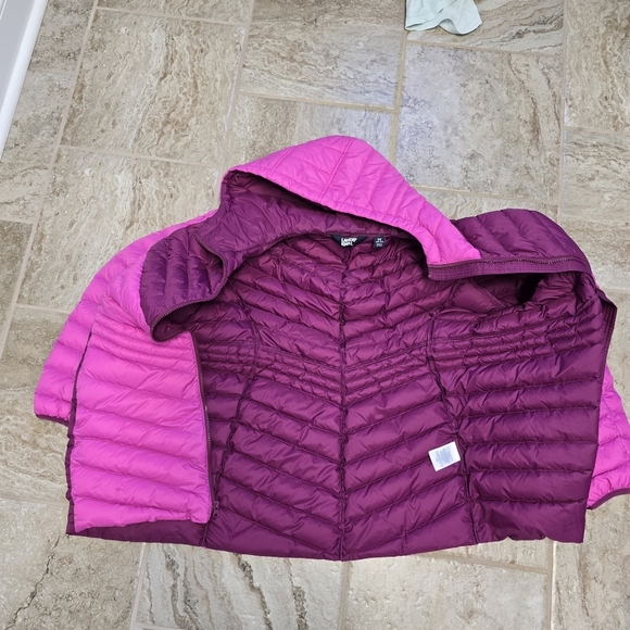 Lands End Womens Plus Size 2X Hooded Down Filled Puffer Coat Jacket Pink Light - Picture 6 of 7